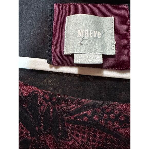 Anthropologie Maeve Elorn Lace Dress Black Burgundy Fitted Ruched Sz 6 - Picture 5 of 11